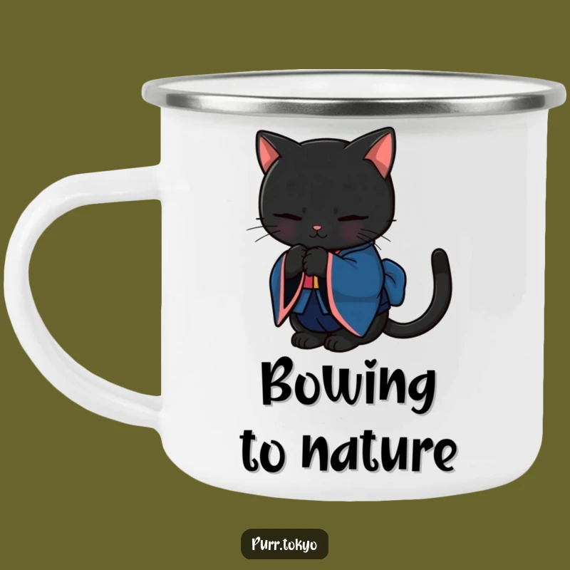 Funny Black Cat Kimono Camping Mug - Durable Bowing Feline Mug, Great Funny Gift