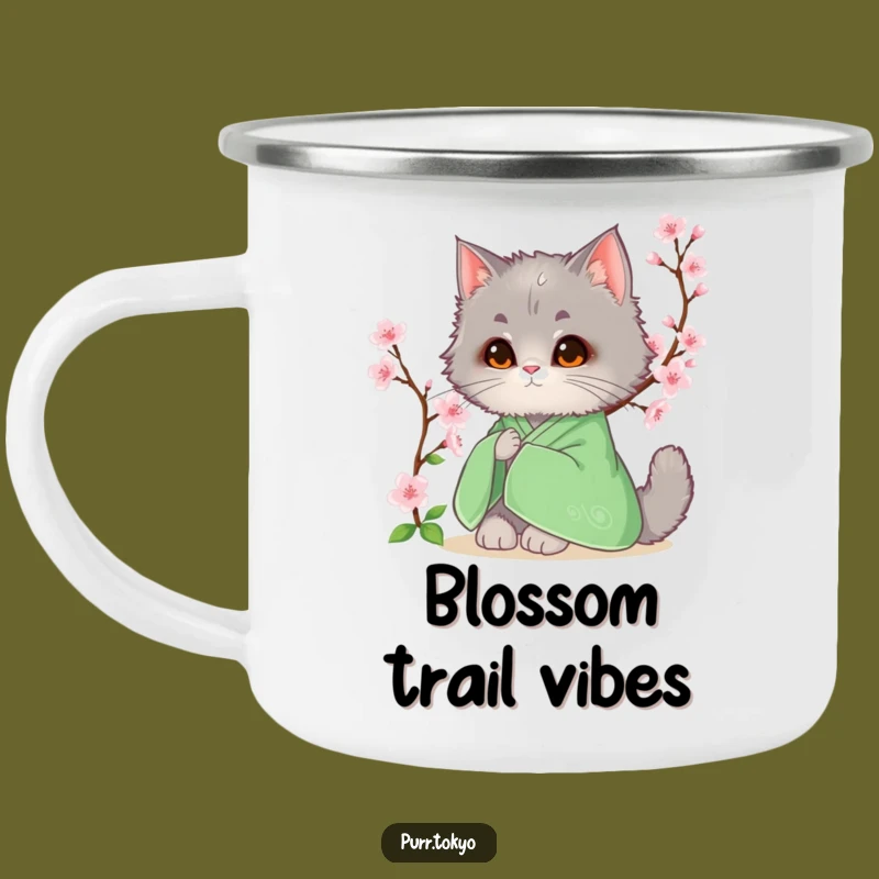 Funny Grey Cat Kimono Camping Mug - Durable Blossom Mug, Great Funny Gift