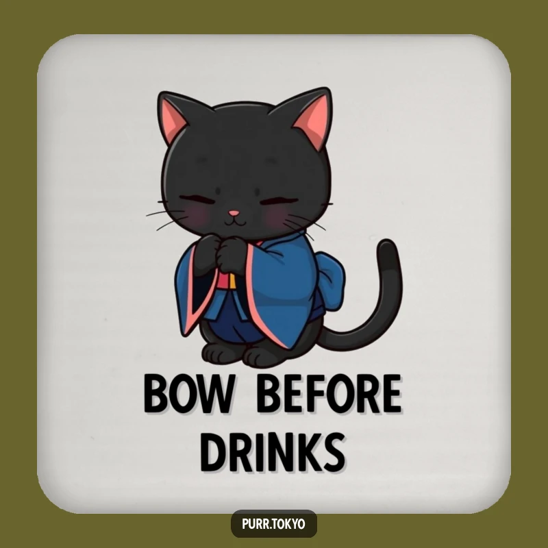 Funny Black Cat Kimono Coaster - Graceful Feline Protector, Unique Funny Gift