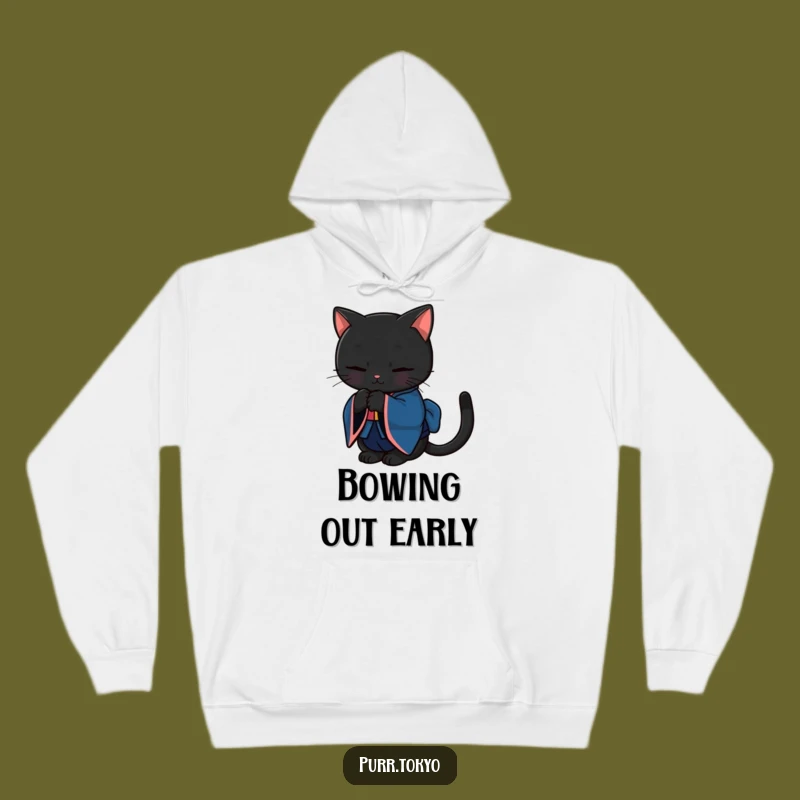 Funny Black Cat Kimono Hoodie - Cozy Bowing Feline Apparel, Warm Funny Gift