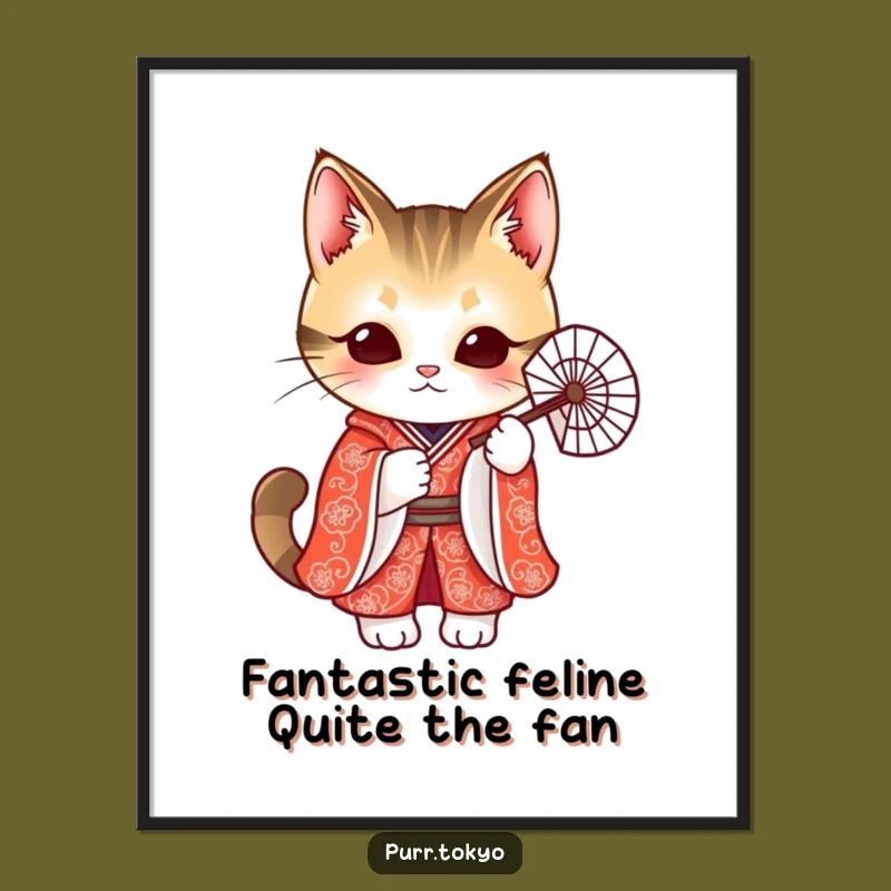 Free Printable Wall Art: Cat in Kimono Elegant Whimsy Funny Downloadable Decor