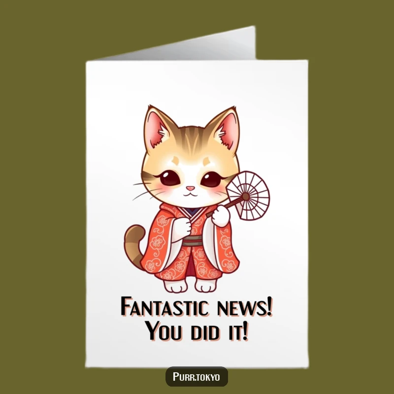 Free Printable Congrats Card: Elegant Cat Kimono Celebration Funny Downloadable