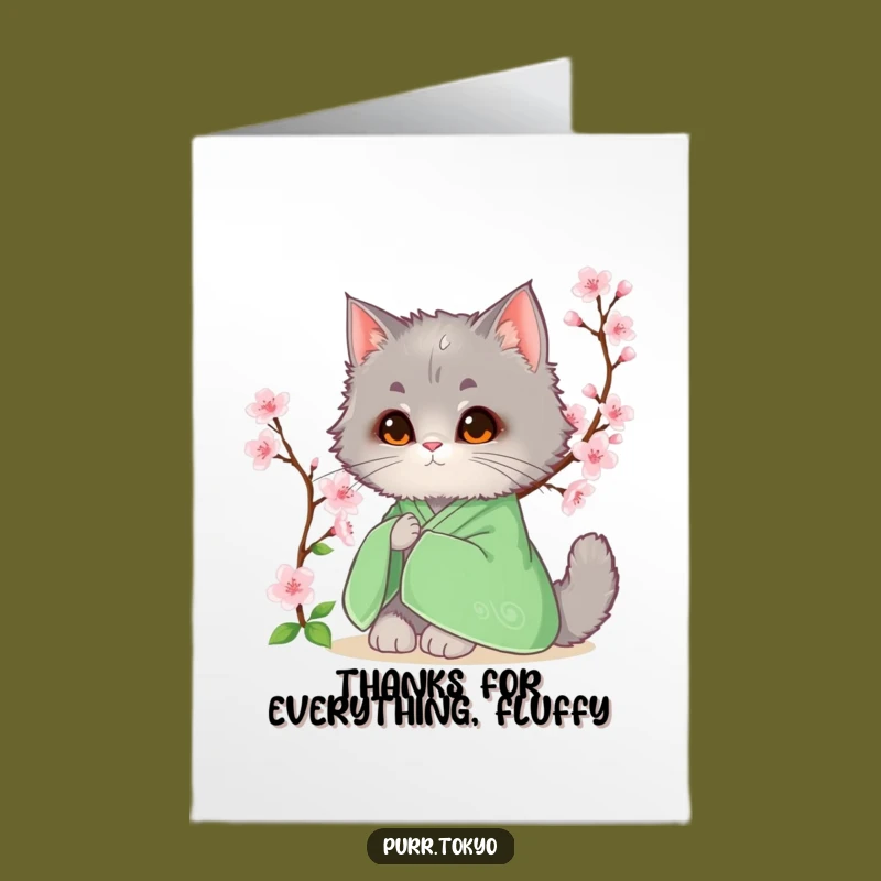 Free Printable Thank You Card: Cat Cherry Blossom Gratitude Funny Downloadable